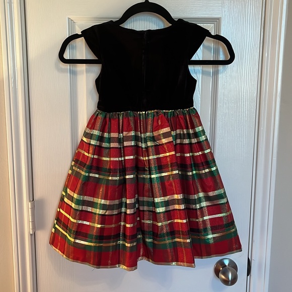 NWT Bonnie Jean Plaid Velvet Bow Dress - Picture 3 of 10
